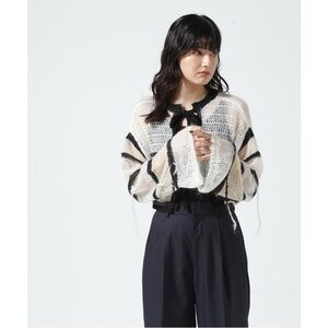 NWT Maison Special White Black Lightweight Mesh Knit Crop Tie Front Cardigan Top